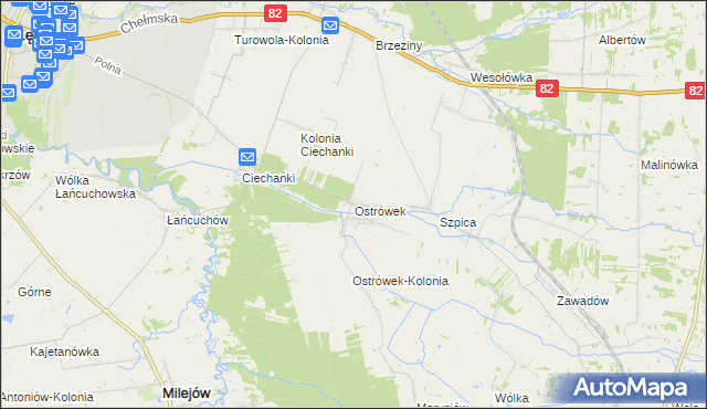 mapa Ostrówek gmina Puchaczów, Ostrówek gmina Puchaczów na mapie Targeo