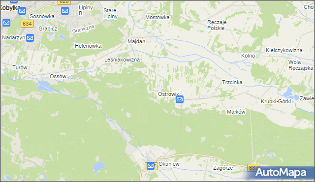 mapa Ostrowik gmina Poświętne, Ostrowik gmina Poświętne na mapie Targeo