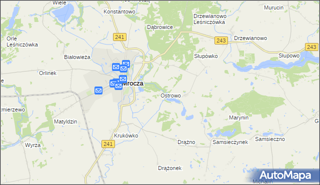 mapa Ostrowo gmina Mrocza, Ostrowo gmina Mrocza na mapie Targeo
