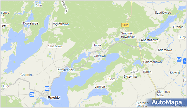 mapa Ostrowo gmina Powidz, Ostrowo gmina Powidz na mapie Targeo