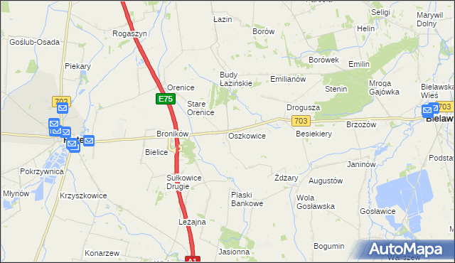 mapa Oszkowice, Oszkowice na mapie Targeo