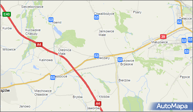 mapa Owczary gmina Oława, Owczary gmina Oława na mapie Targeo