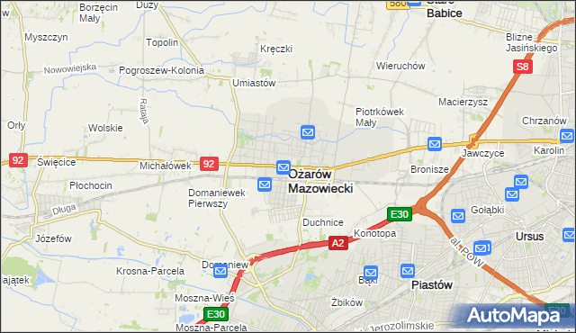 mapa Ożarów Mazowiecki, Ożarów Mazowiecki na mapie Targeo