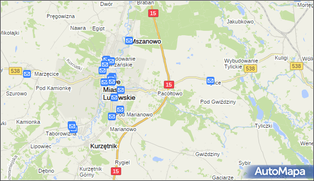 mapa Pacółtowo gmina Nowe Miasto Lubawskie, Pacółtowo gmina Nowe Miasto Lubawskie na mapie Targeo