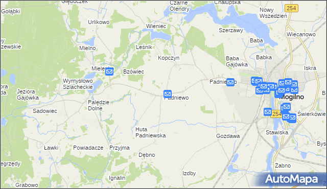 mapa Padniewo, Padniewo na mapie Targeo