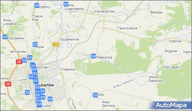mapa Pałecznica gmina Niedźwiada, Pałecznica gmina Niedźwiada na mapie Targeo