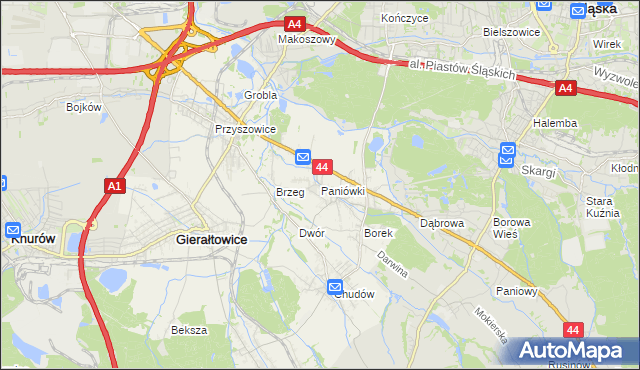 mapa Paniówki, Paniówki na mapie Targeo