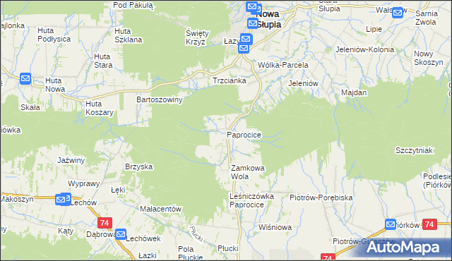 mapa Paprocice, Paprocice na mapie Targeo