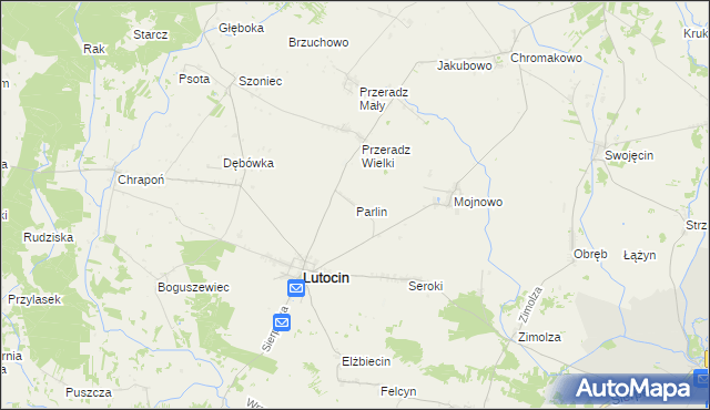 mapa Parlin gmina Lutocin, Parlin gmina Lutocin na mapie Targeo