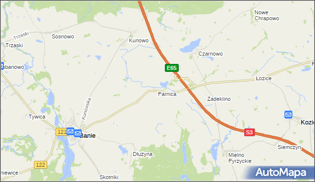 mapa Parnica gmina Banie, Parnica gmina Banie na mapie Targeo
