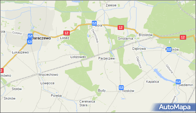 mapa Parzęczew gmina Jaraczewo, Parzęczew gmina Jaraczewo na mapie Targeo