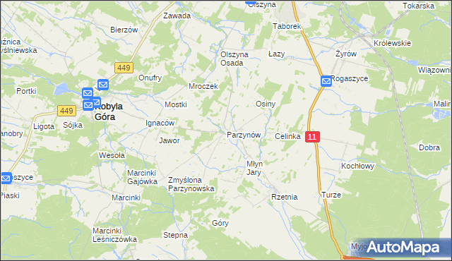 mapa Parzynów, Parzynów na mapie Targeo