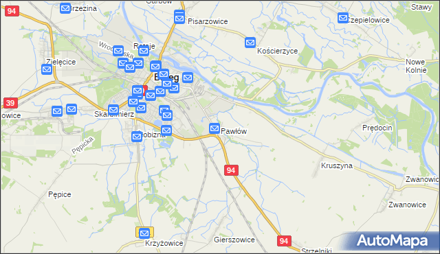 mapa Pawłów gmina Skarbimierz, Pawłów gmina Skarbimierz na mapie Targeo
