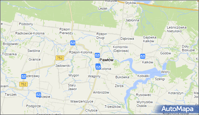 mapa Pawłów powiat starachowicki, Pawłów powiat starachowicki na mapie Targeo