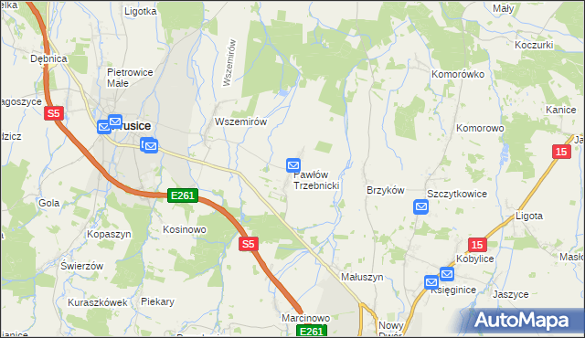 mapa Pawłów Trzebnicki, Pawłów Trzebnicki na mapie Targeo