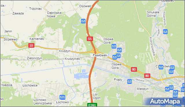 mapa Pawłówek gmina Sicienko, Pawłówek gmina Sicienko na mapie Targeo