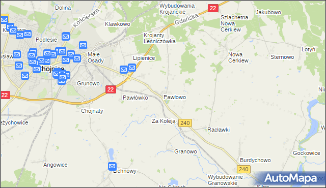 mapa Pawłowo gmina Chojnice, Pawłowo gmina Chojnice na mapie Targeo