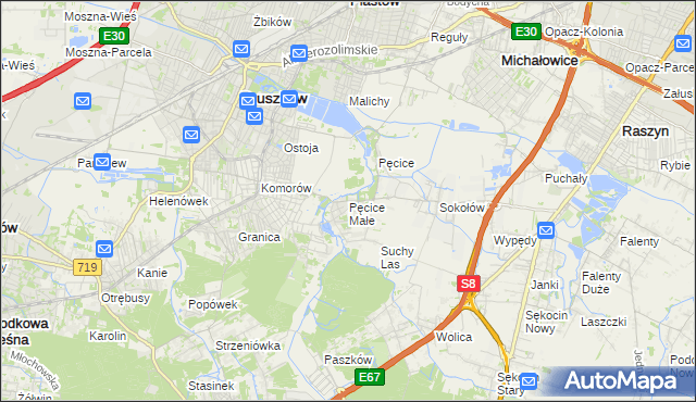 mapa Pęcice Małe, Pęcice Małe na mapie Targeo