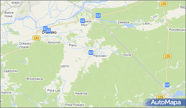 mapa Pęckowo gmina Drawsko, Pęckowo gmina Drawsko na mapie Targeo