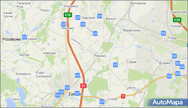 mapa Pępowo gmina Żukowo, Pępowo gmina Żukowo na mapie Targeo