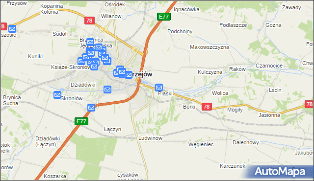 mapa Piaski gmina Jędrzejów, Piaski gmina Jędrzejów na mapie Targeo