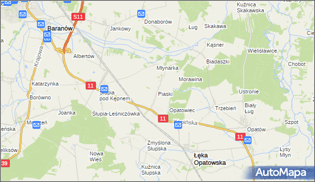 mapa Piaski gmina Łęka Opatowska, Piaski gmina Łęka Opatowska na mapie Targeo