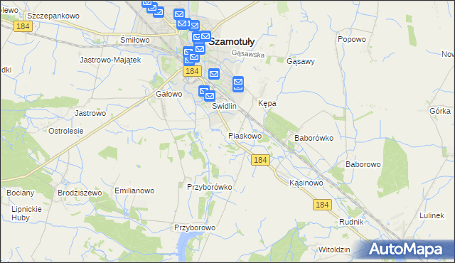 mapa Piaskowo gmina Szamotuły, Piaskowo gmina Szamotuły na mapie Targeo