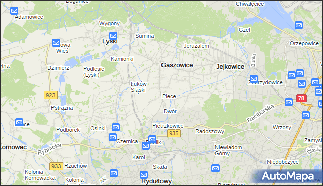 mapa Piece gmina Gaszowice, Piece gmina Gaszowice na mapie Targeo