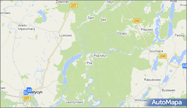 mapa Piła-Młyn gmina Cekcyn, Piła-Młyn gmina Cekcyn na mapie Targeo