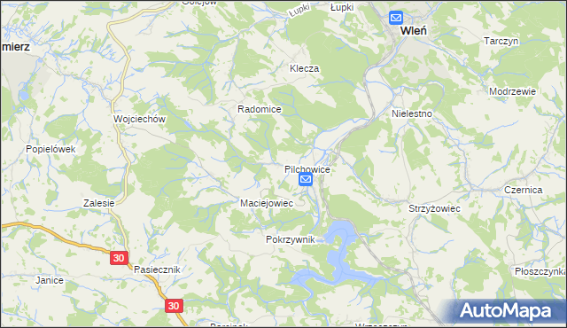 mapa Pilchowice gmina Wleń, Pilchowice gmina Wleń na mapie Targeo