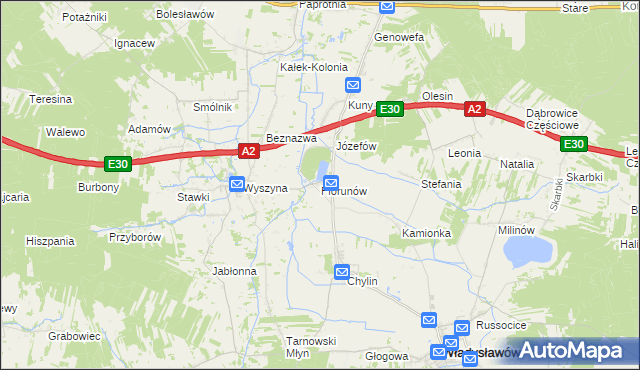 mapa Piorunów gmina Władysławów, Piorunów gmina Władysławów na mapie Targeo