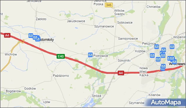 mapa Piotrowice gmina Kostomłoty, Piotrowice gmina Kostomłoty na mapie Targeo