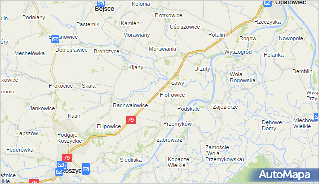 mapa Piotrowice gmina Koszyce, Piotrowice gmina Koszyce na mapie Targeo