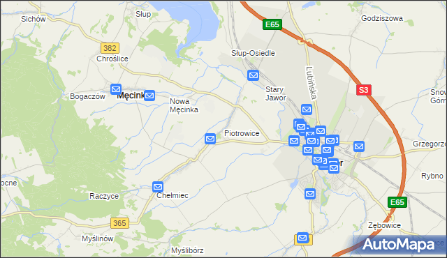 mapa Piotrowice gmina Męcinka, Piotrowice gmina Męcinka na mapie Targeo