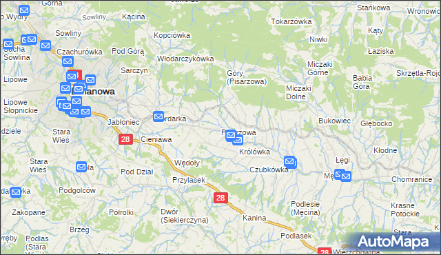 mapa Pisarzowa, Pisarzowa na mapie Targeo