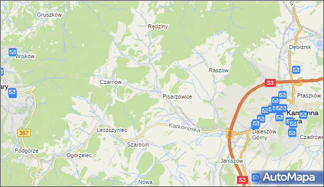 mapa Pisarzowice gmina Kamienna Góra, Pisarzowice gmina Kamienna Góra na mapie Targeo