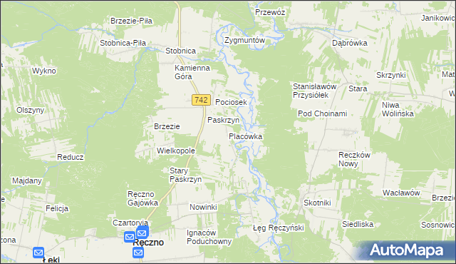 mapa Placówka gmina Ręczno, Placówka gmina Ręczno na mapie Targeo