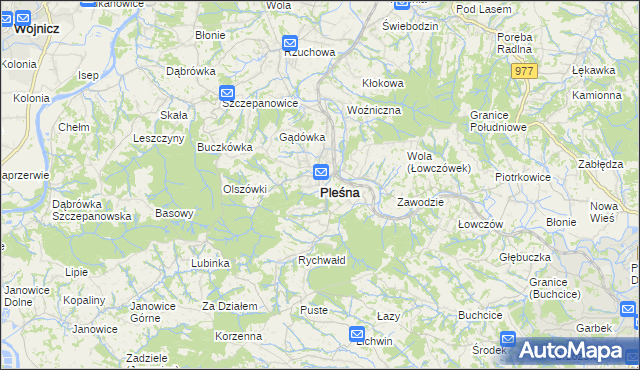 mapa Pleśna powiat tarnowski, Pleśna powiat tarnowski na mapie Targeo