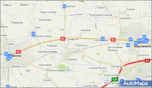 mapa Płochocin gmina Ożarów Mazowiecki, Płochocin gmina Ożarów Mazowiecki na mapie Targeo
