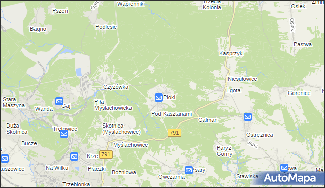 mapa Płoki gmina Trzebinia, Płoki gmina Trzebinia na mapie Targeo