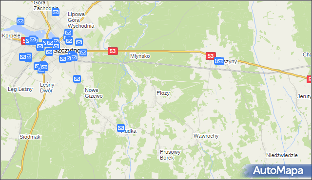 mapa Płozy, Płozy na mapie Targeo