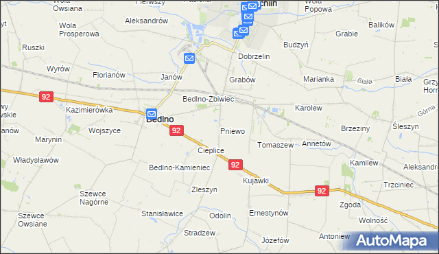mapa Pniewo gmina Bedlno, Pniewo gmina Bedlno na mapie Targeo