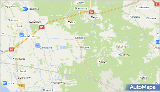 mapa Podbiel gmina Celestynów, Podbiel gmina Celestynów na mapie Targeo
