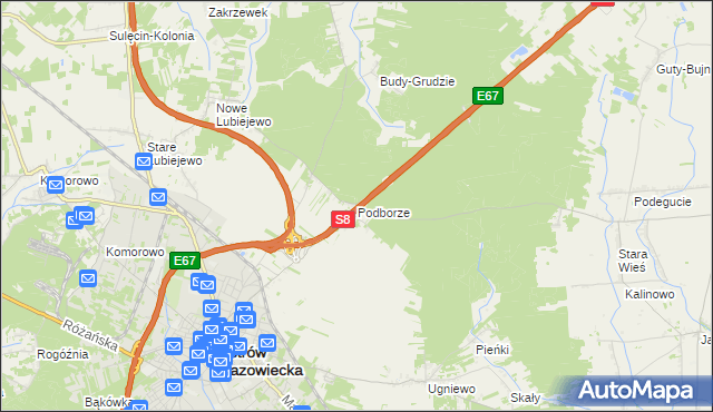 mapa Podborze gmina Ostrów Mazowiecka, Podborze gmina Ostrów Mazowiecka na mapie Targeo