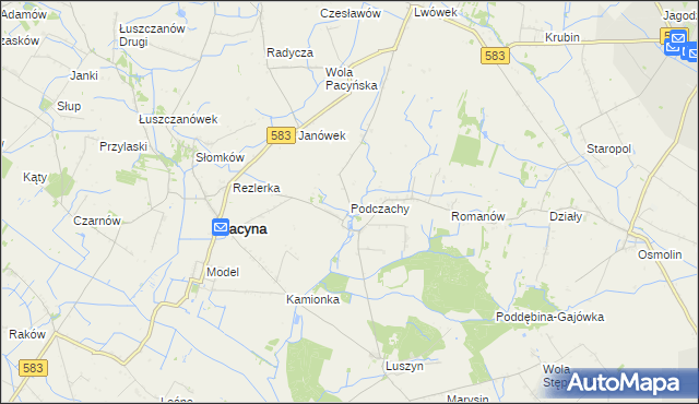 mapa Podczachy gmina Pacyna, Podczachy gmina Pacyna na mapie Targeo