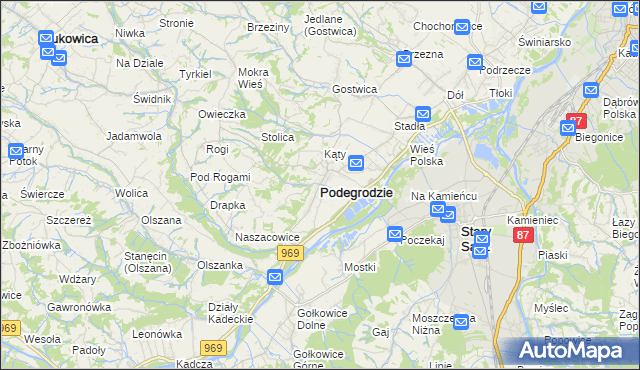 mapa Podegrodzie powiat nowosądecki, Podegrodzie powiat nowosądecki na mapie Targeo