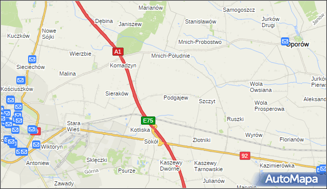 mapa Podgajew gmina Oporów, Podgajew gmina Oporów na mapie Targeo
