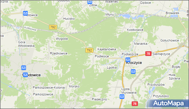 mapa Podlesice gmina Kroczyce, Podlesice gmina Kroczyce na mapie Targeo