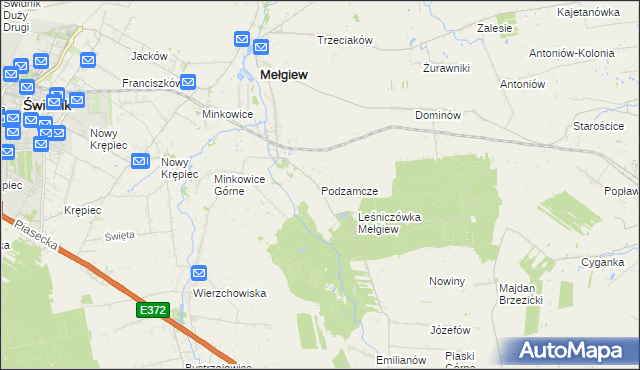mapa Podzamcze gmina Mełgiew, Podzamcze gmina Mełgiew na mapie Targeo
