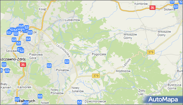 mapa Pogorzała gmina Świdnica, Pogorzała gmina Świdnica na mapie Targeo